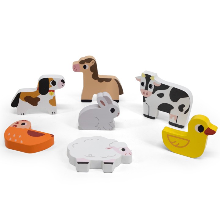 VIGA Drewniane Puzzle 2w1 Farma - Układanka Montessori dla Dzieci