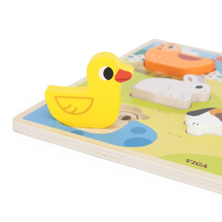 VIGA Drewniane Puzzle 2w1 Farma - Układanka Montessori dla Dzieci