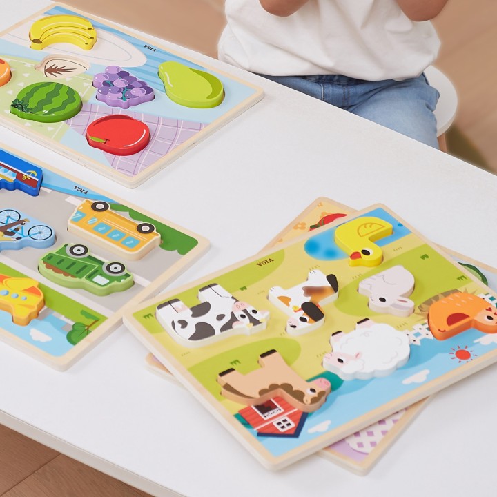 VIGA Drewniane Puzzle 2w1 Farma - Układanka Montessori dla Dzieci