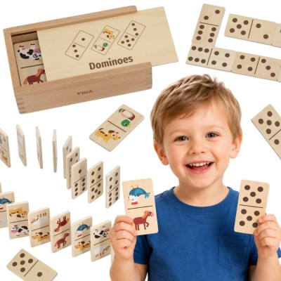 VIGA Wooden Domino 2 in 1 Animals and Numbers - educational fun