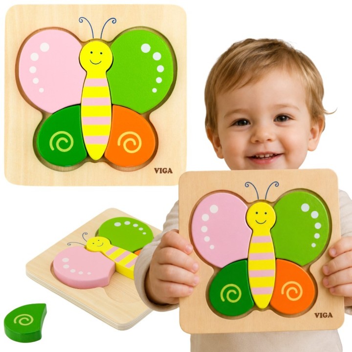 VIGA Drewniane Puzzle Motylek dla Maluszka - Edukacyjna Zabawka