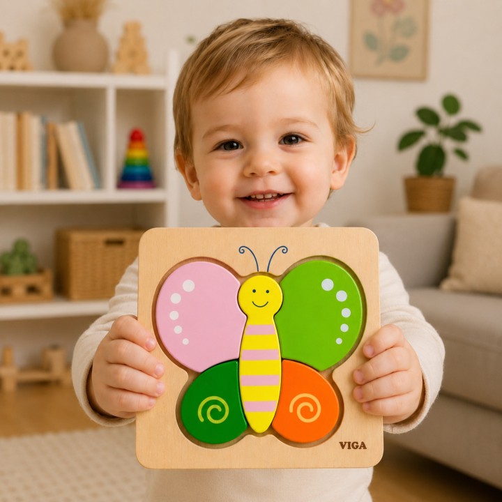 VIGA Drewniane Puzzle Motylek dla Maluszka - Edukacyjna Zabawka