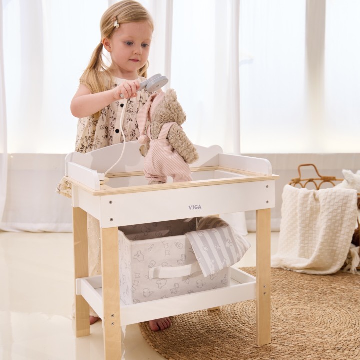VIGA Wooden Changing Table 2 in 1 Bathtub for Dolls - The Perfect Toy