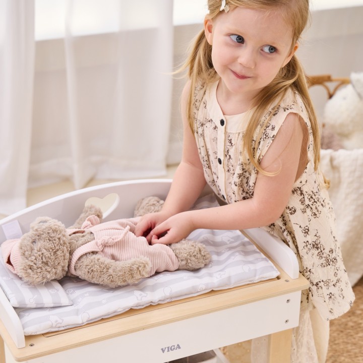 VIGA Wooden Changing Table 2 in 1 Bathtub for Dolls - The Perfect Toy
