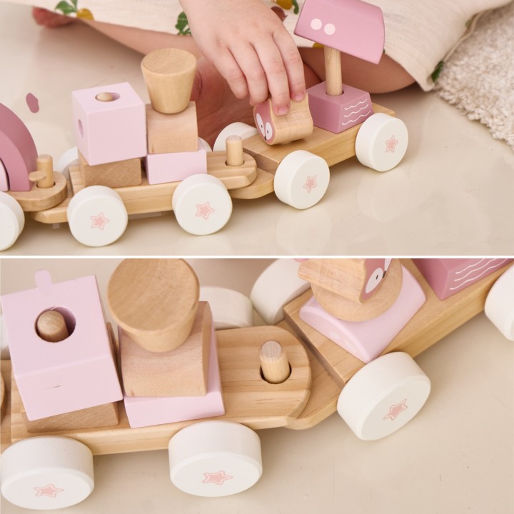 VIGA PolarB Pink Train with Carriages - Blocks for Children
