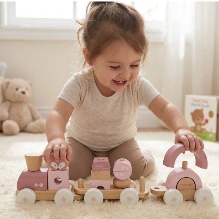 VIGA PolarB Pink Train with Carriages - Blocks for Children