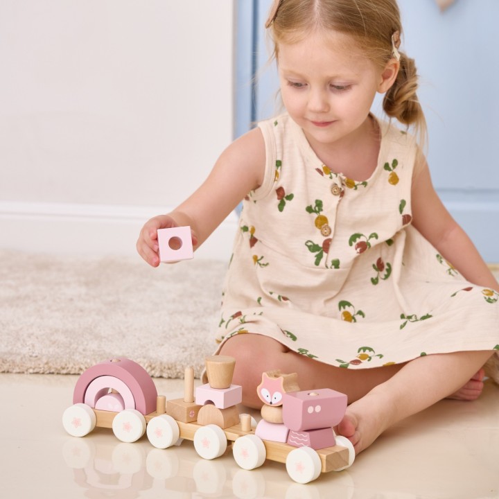 VIGA PolarB Pink Train with Carriages - Blocks for Children