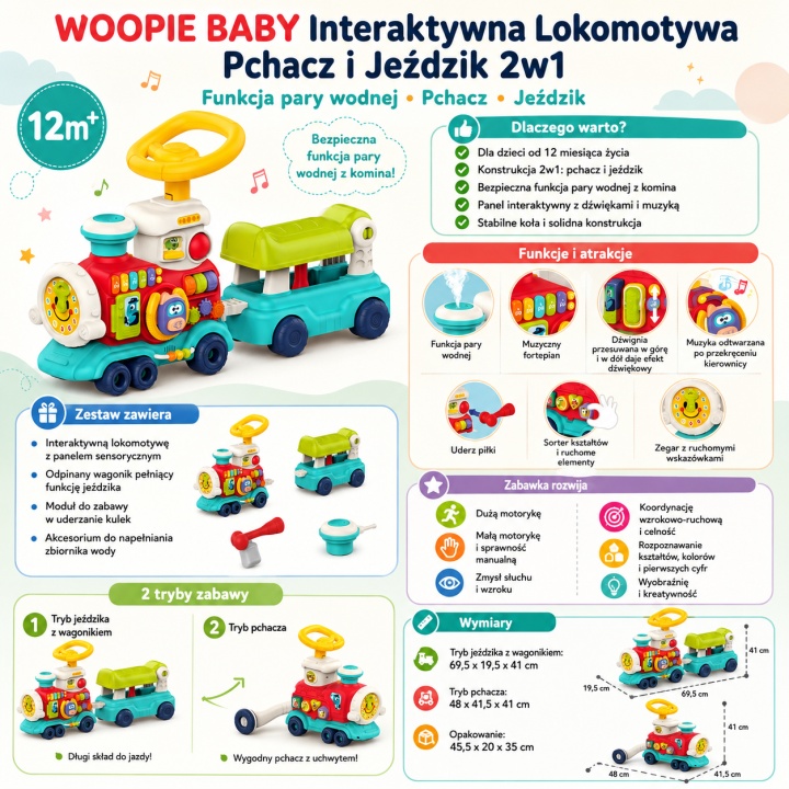 OPIE BABY Locomotive Pusher Ride-on 2in1 Interactive Train Pair
