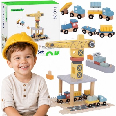 Dźwig Portowy Drewniany TOOKY TOY - Zestaw do Zabawy dla Dzieci