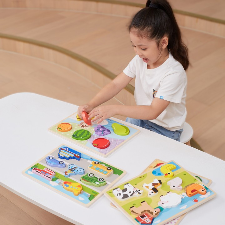 Drewniane Puzzle VIGA 2w1 Montessori - Figury Warzywne