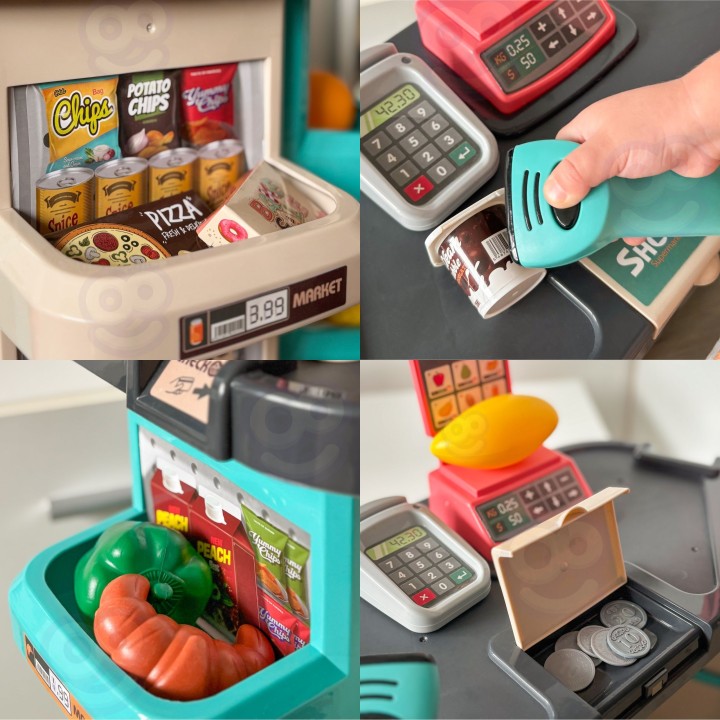 WOOPIE Sklep Supermarket - Wózek, Koszyk, Kasa, Waga, Skaner 47 akcji