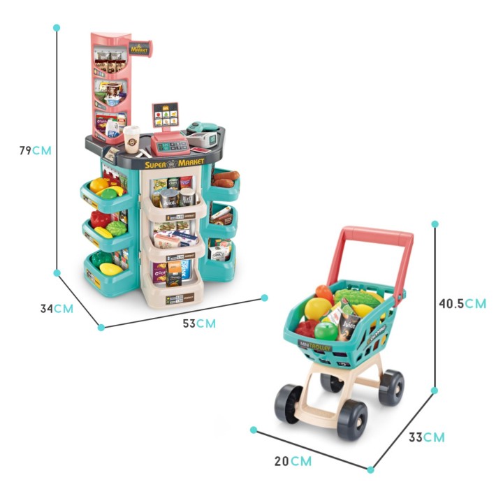 WOOPIE Sklep Supermarket - Wózek, Koszyk, Kasa, Waga, Skaner 47 akcji