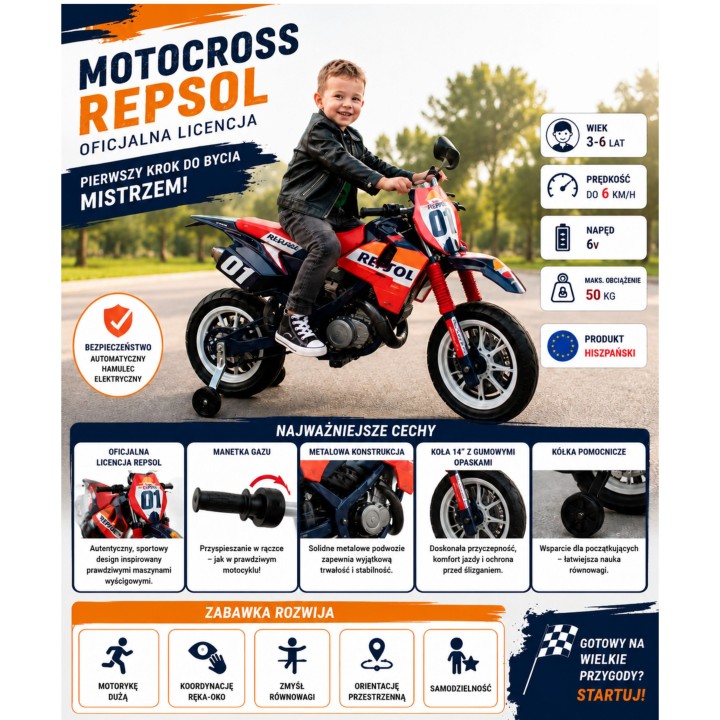 Repsol 6V Battery-powered Injusa Kids Motorbike - Racing Cross Style