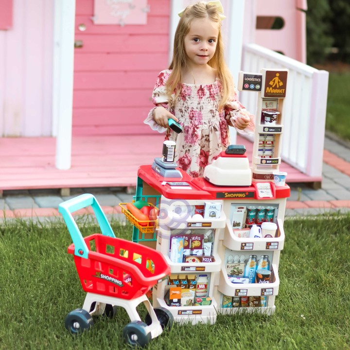 WOOPIE Shopping Cart with Scale, Cash Register and Scanner + 48 Accs.