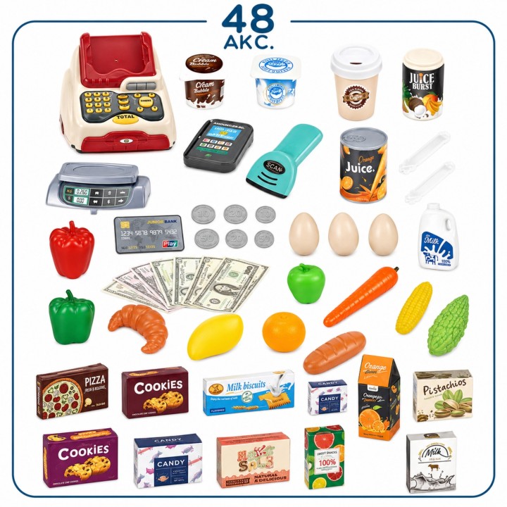 WOOPIE Shopping Cart with Scale, Cash Register and Scanner + 48 Accs.
