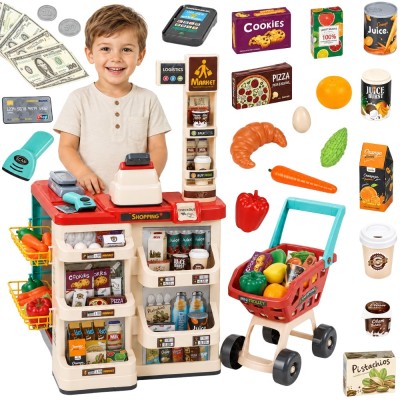 WOOPIE Shopping Cart with Scale, Cash Register and Scanner + 48 Accs.