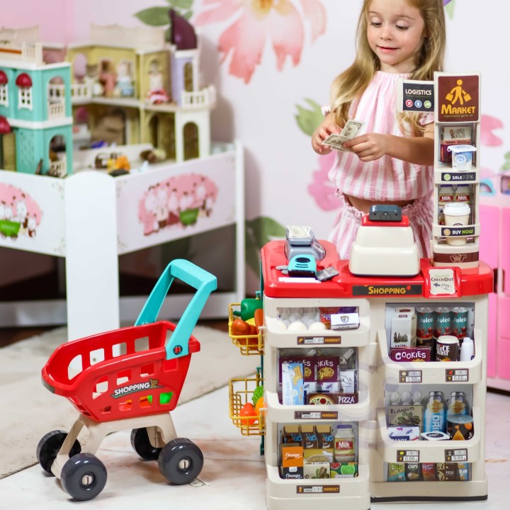 WOOPIE Shopping Cart with Scale, Cash Register and Scanner + 48 Accs.