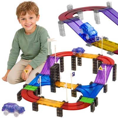 WOOPIE Magnetic Car Track 137 Elements + Car - Racing Set