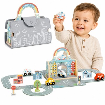 Mini Miasto Tooky Toy - Drewniane Miasto w Przenośnej Torbie