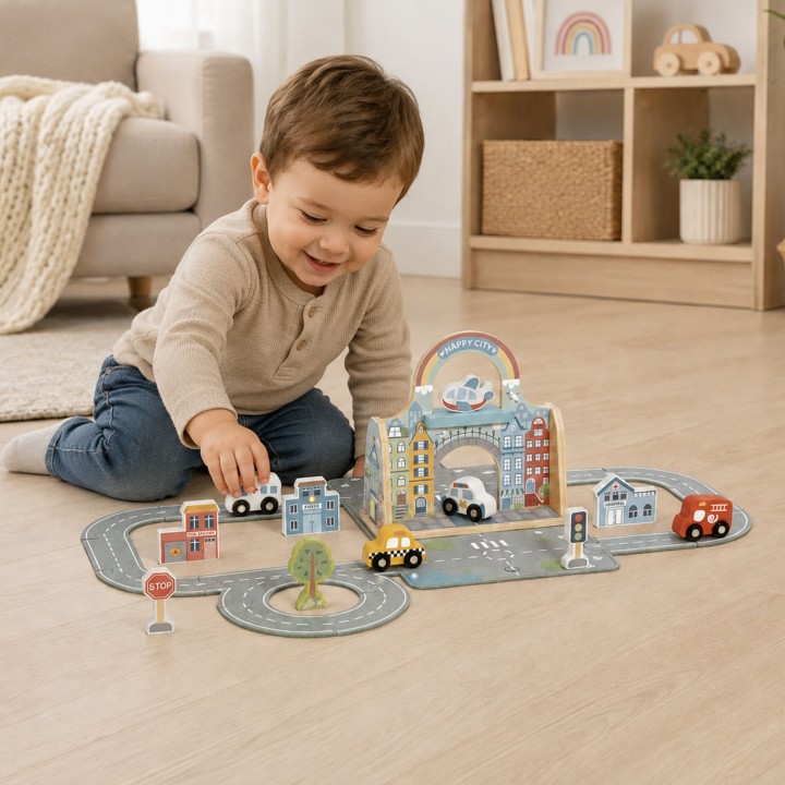 Tooky Toy Mini City - Wooden City in a Portable Bag