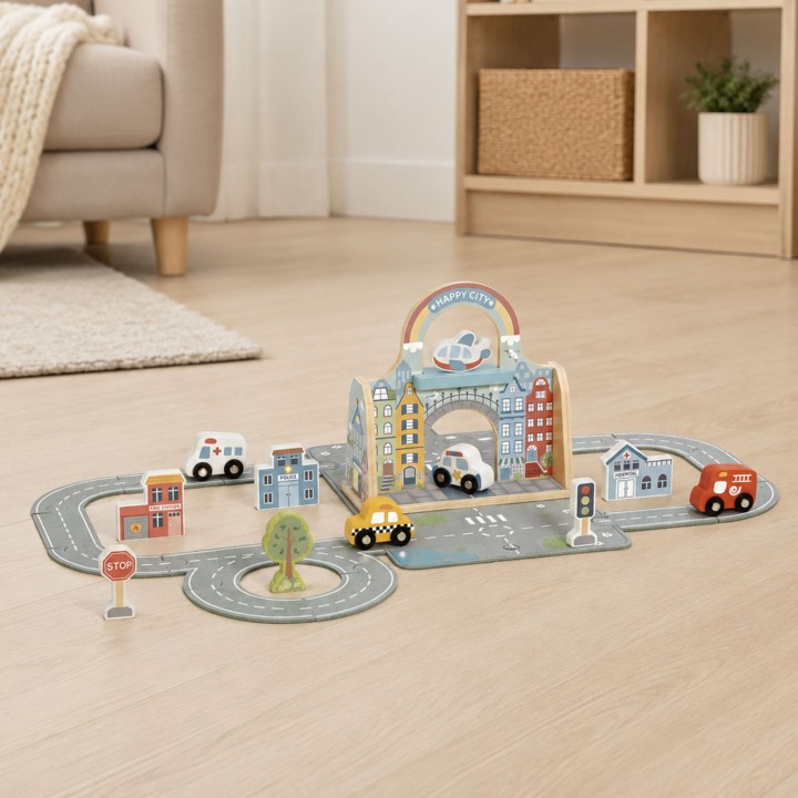 Mini Miasto Tooky Toy - Drewniane Miasto w Przenośnej Torbie