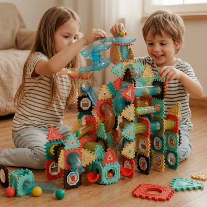 Klocki Konstrukcyjne WOOPIE 3D 228el - Edukacyjny Tor Kulkowy