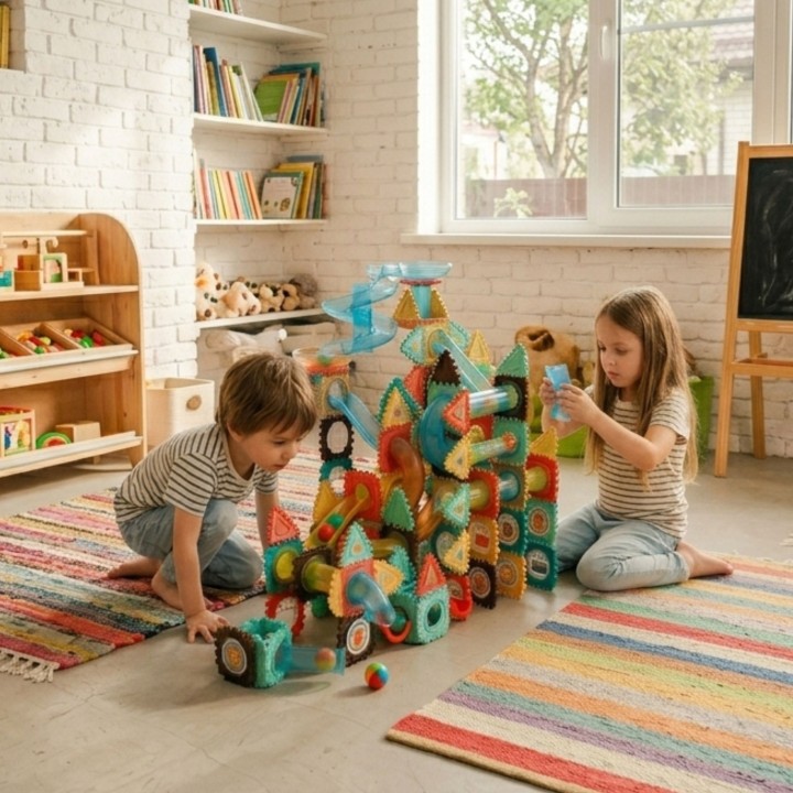 Klocki Konstrukcyjne WOOPIE 3D 228el - Edukacyjny Tor Kulkowy