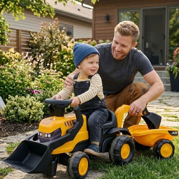 FALK Ride-on JCB Tractor with Trailer and Accessories Silent Wheels 1-3 Years