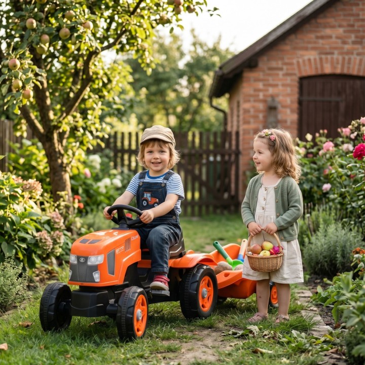 FALK Traktor na Pedały Kubota z Przyczepą i Otwieraną Maską 2-6 Lat