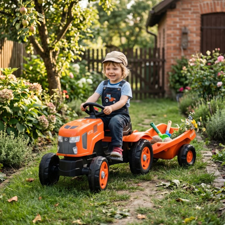 FALK Traktor na Pedały Kubota z Przyczepą i Otwieraną Maską 2-6 Lat