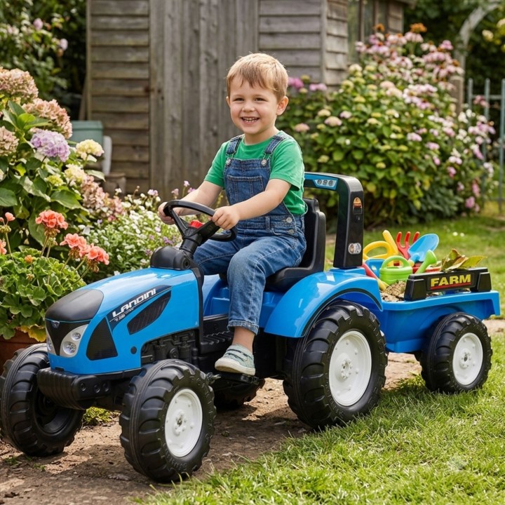 FALK Traktor Landini Niebieski z Przyczepką dla Dzieci 3+