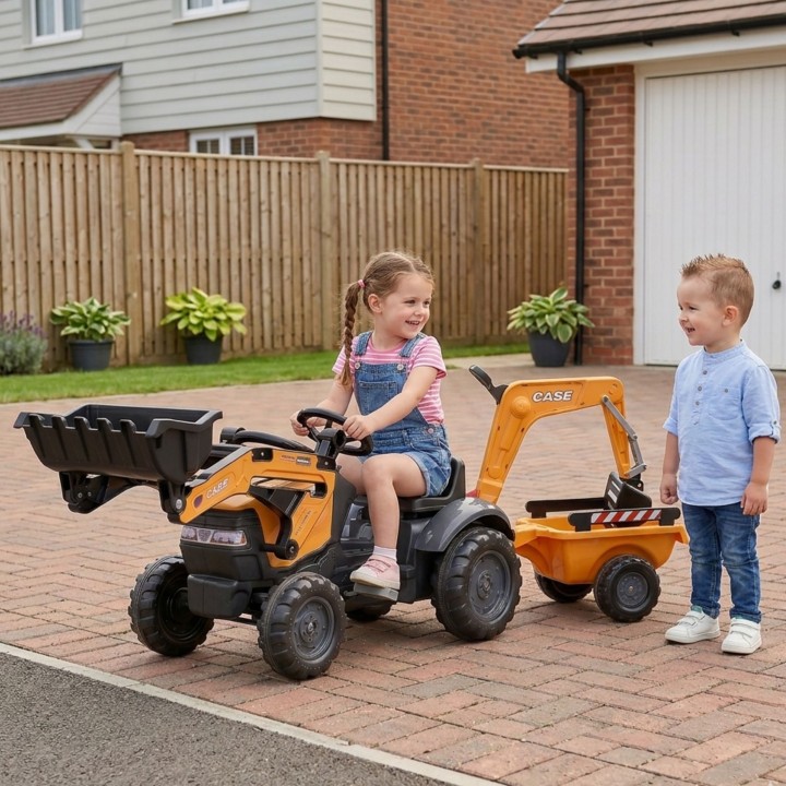 FALK CASE Pedal Tractor with Excavator and Trailer 2-5 years
