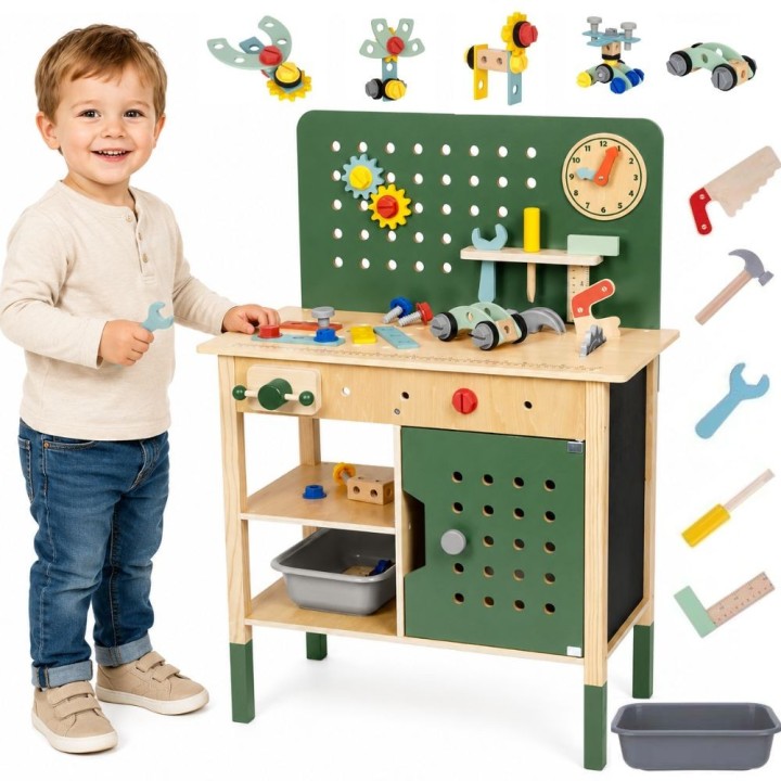 Warsztat Edukacyjny Montessori Woopie GREEN-Drewniany z Narzędziami
