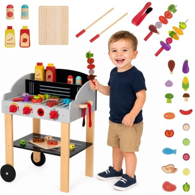 Drewniany Grill Ogrodowy BBQ Wózek WOOPIE - Zestaw Kuchnia