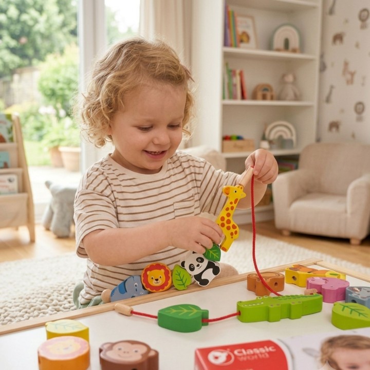 Wooden Threading Blocks ZOO Classic World - 13 pcs.