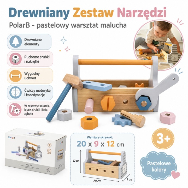 VIGA PolarB Drewniana Skrzynka z Narzędziami - Idealna do Zabaw