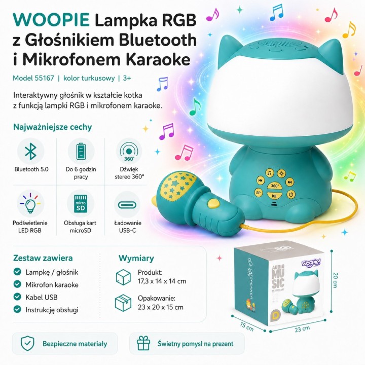 RGB Lamp with Bluetooth Speaker - WOOPIE Turquoise