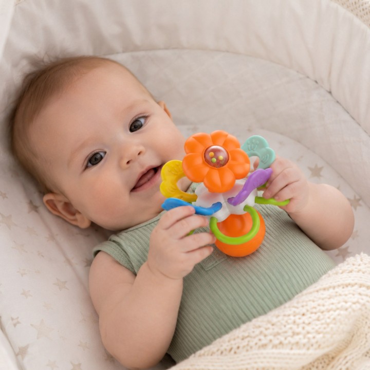 WOOPIE BABY Rattle Flower Sensory Teether Molars Rattle 0m+