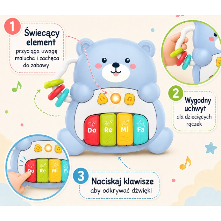 WOOPIE BABY Pianinko Interaktywne Muzyczny Miś - Zabawka Muzyczna