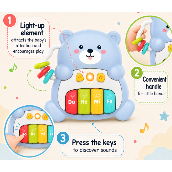 WOOPIE BABY Interactive Piano Musical Teddy Bear - Musical Toy