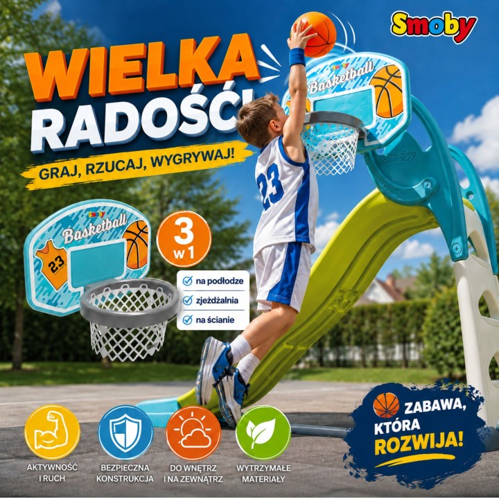 SMOBY Kosz do Koszykówki - Idealny dla Dzieci i Młodzieży