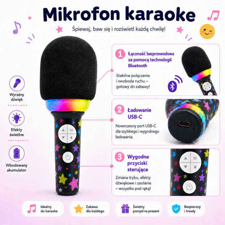 WOOPIE Mikrofon Karaoke My Music World Czarny - Bezprzewodowy Głośnik