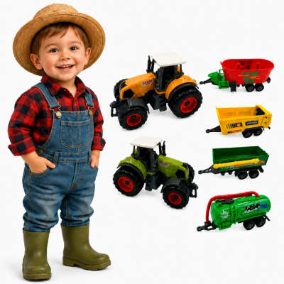 Woopie Tractors with Trailers Set – Movable Elements, Farm