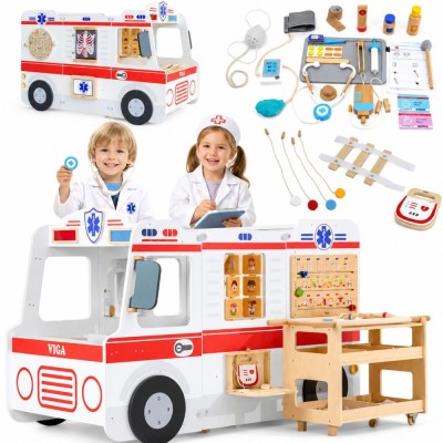 Zabawkowy Drewniany Ambulans z Akcesoriami WOOPIE - Edukacyjna Karetka