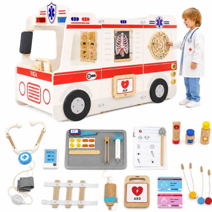 Zabawkowy Drewniany Ambulans z Akcesoriami WOOPIE - Edukacyjna Karetka