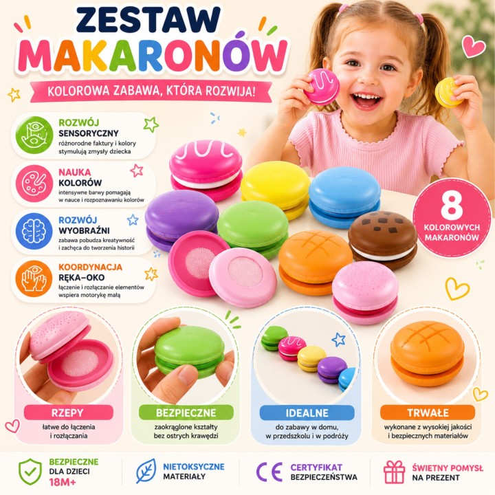 VIGA Wooden Colorful Macaroon Cookies 8 pcs - Set
