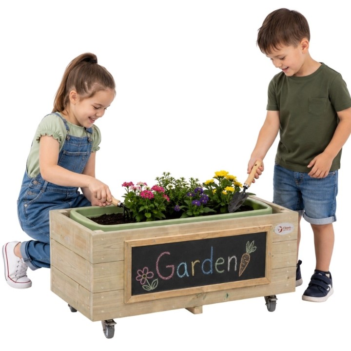 Classic World Wooden Flower Pot for Children on Wheels