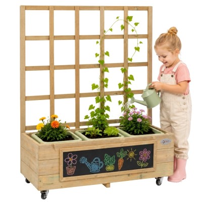 Classic World Wooden Flower Stand on Wheels Trolley with Board