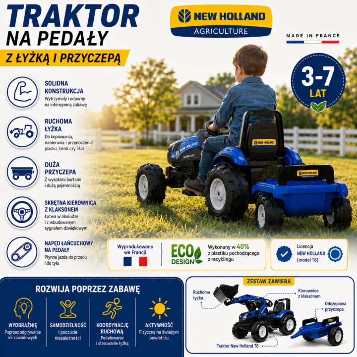 FALK New Holland T8 Tractor with Bucket and Trailer 3-7 years old