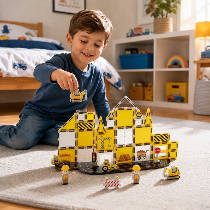Woopie Construction Site Magnetic Blocks – 47 pieces vehicles, road, development